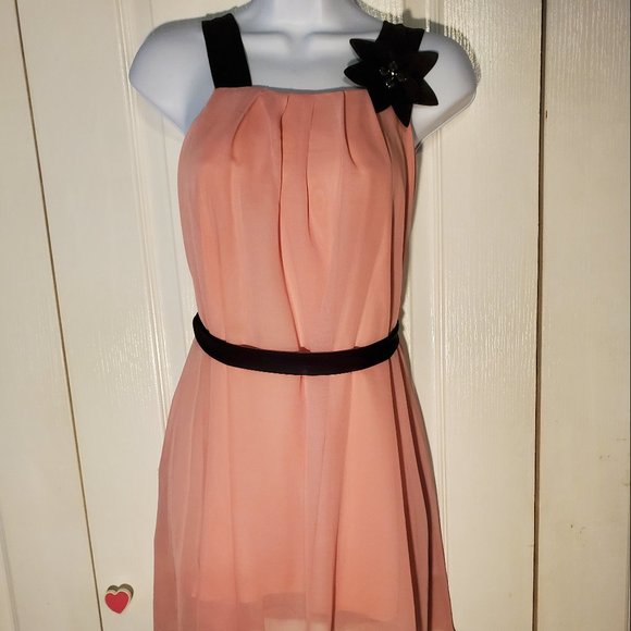 Girls Peach Dress Size 10 Chiffon Sleeveless Straps Black Beaded Flower KIDDO - Picture 2 of 9